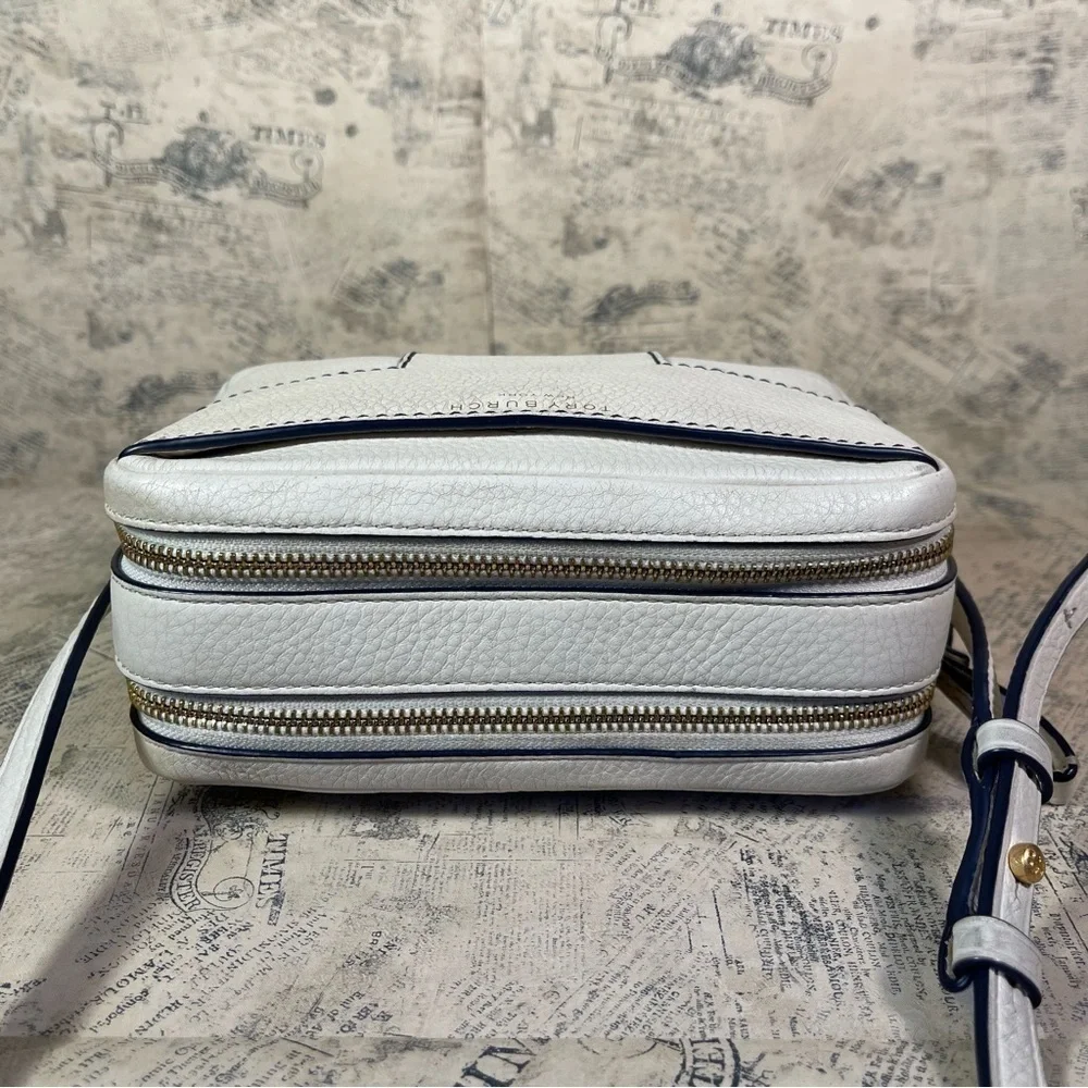 Tory Burch Block T Double Zip Crossbody Leather Bag Designer Shoulder Purse